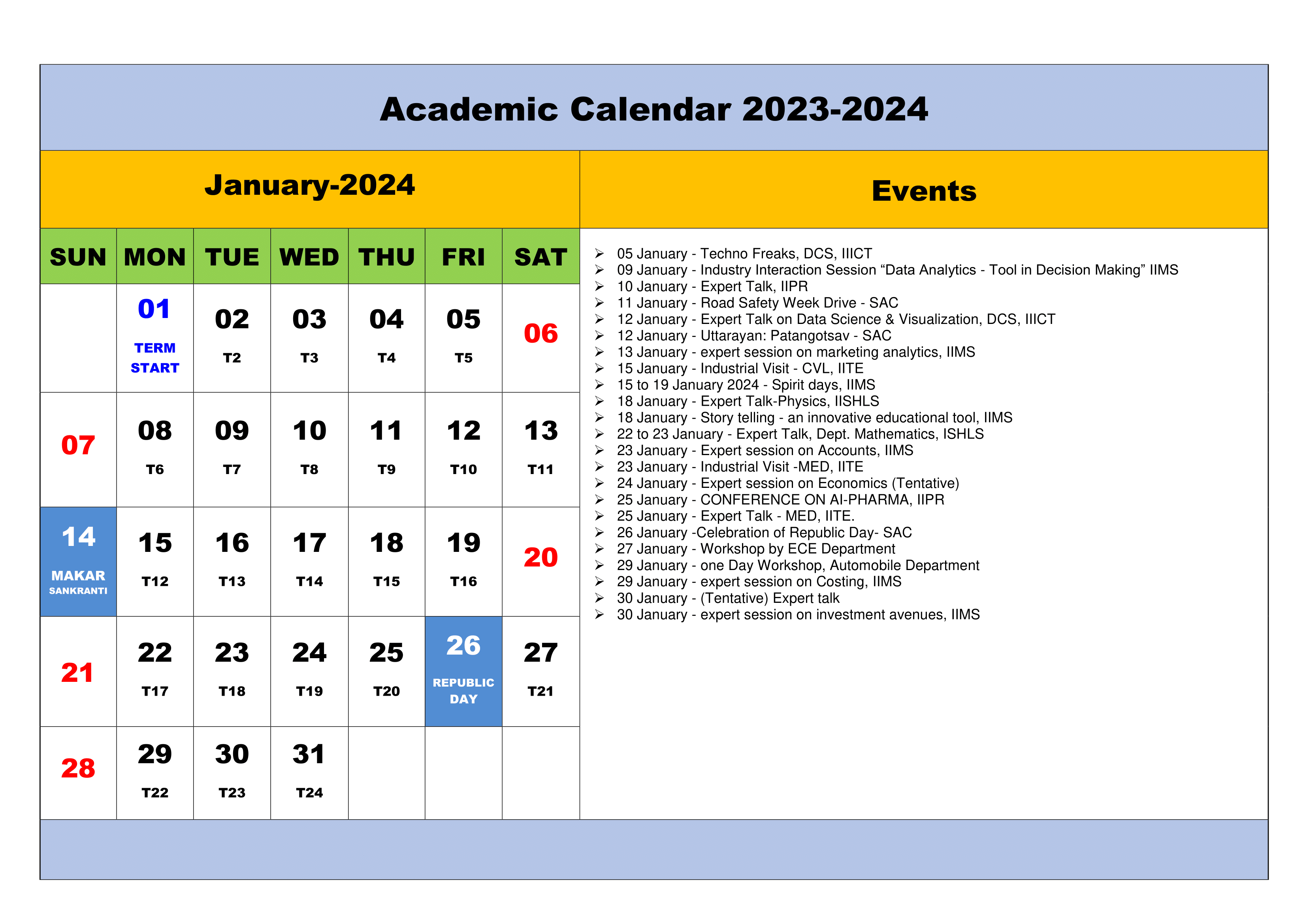 Indus University Academics Calendar for 2022-23