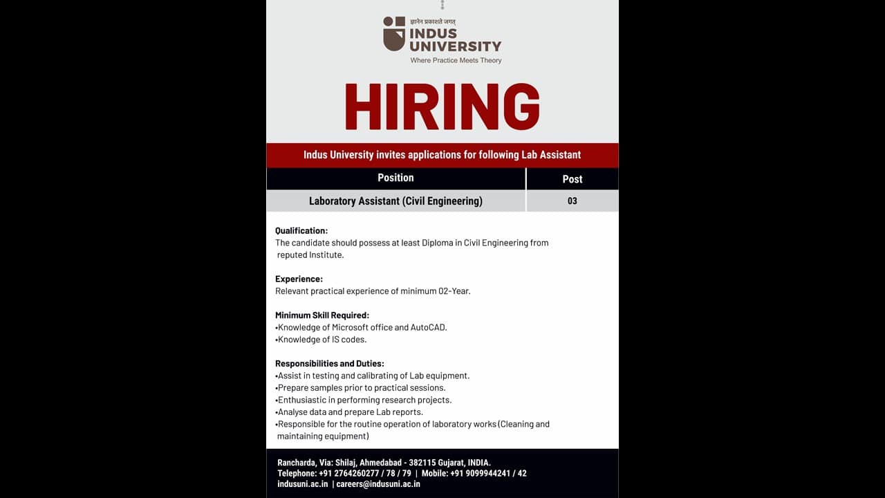 Indus University Civil Lab Assistant